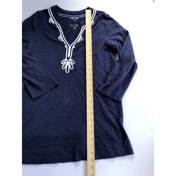 Lilly Pulitzer Tunic Top Size Medium Navy Kaia Knit Resort Coastal White V Neck - Picture 6 of 10